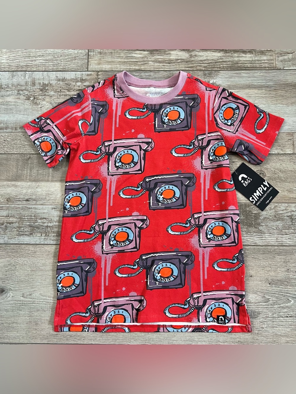 NWT Rags Kids Short Sleeve Tee in Vintage Phones Size 5/6